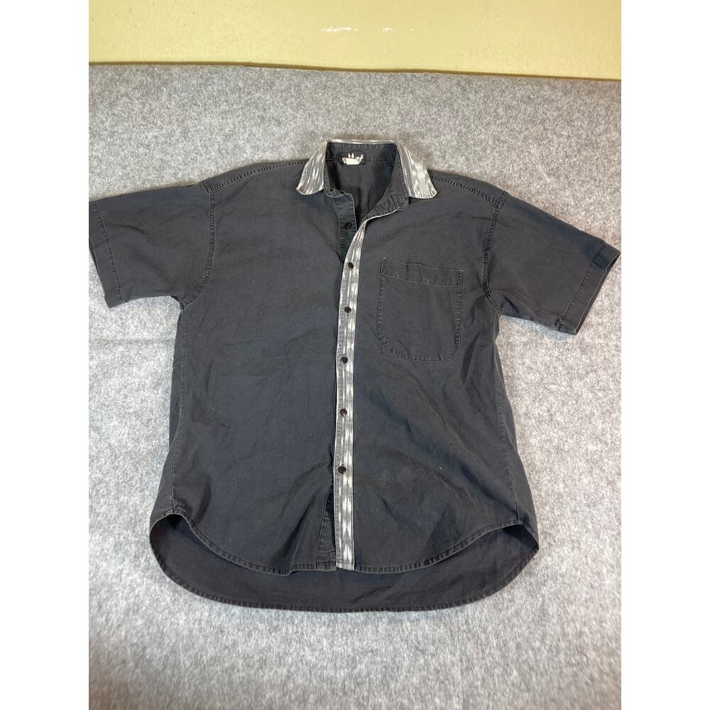 Vintage Button Shirt Mens XL Short Sleeve Chest Pocket Casual Retro Gray - Picture 3 of 8